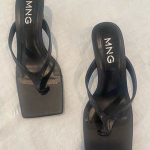 Mango leather kitten heel thong sandals